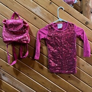 Pink sparkle shirt and mini backpack